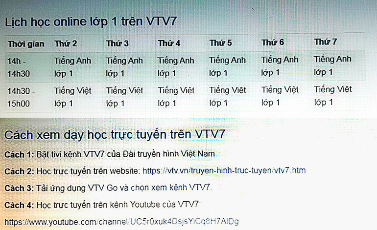 Lịch phát sóng tại kênh VTV7