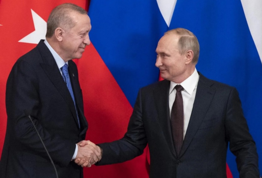 Tổng thống Thổ Nhĩ Kỳ Erdogan và người đồng cấp Nga Putin trong một cuộc gặp ở Moskva năm 2020