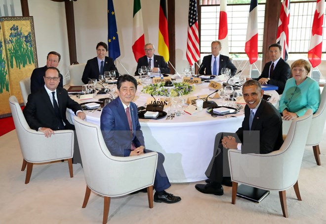 Các nhà lãnh đạo G7 nhóm họp tại tại Mie, Nhật Bản ngày 26/5. (Nguồn: EPA/TTXVN)