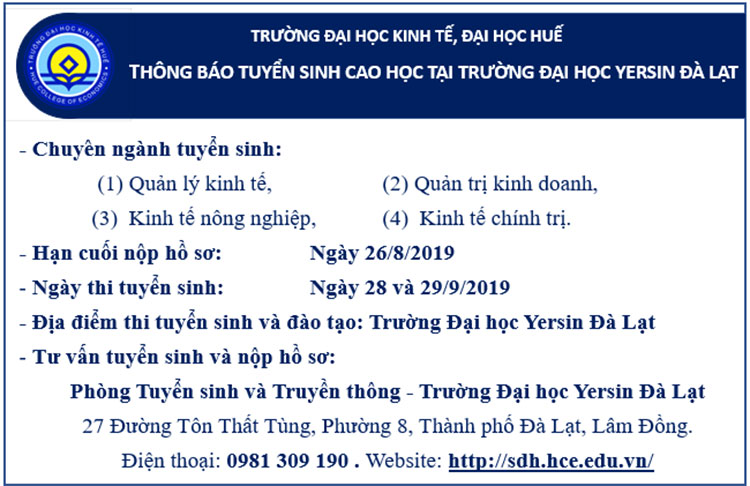 Thông báo tuyển sinh Cao học tại Trường Đại học Yersin Đà Lạt
