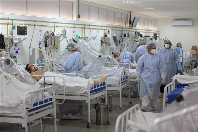 Nhân viên y tế chăm sóc bệnh nhân mắc COVID-19 tại một bệnh viện ở Manaus, Brazil ngày 20/5/2020