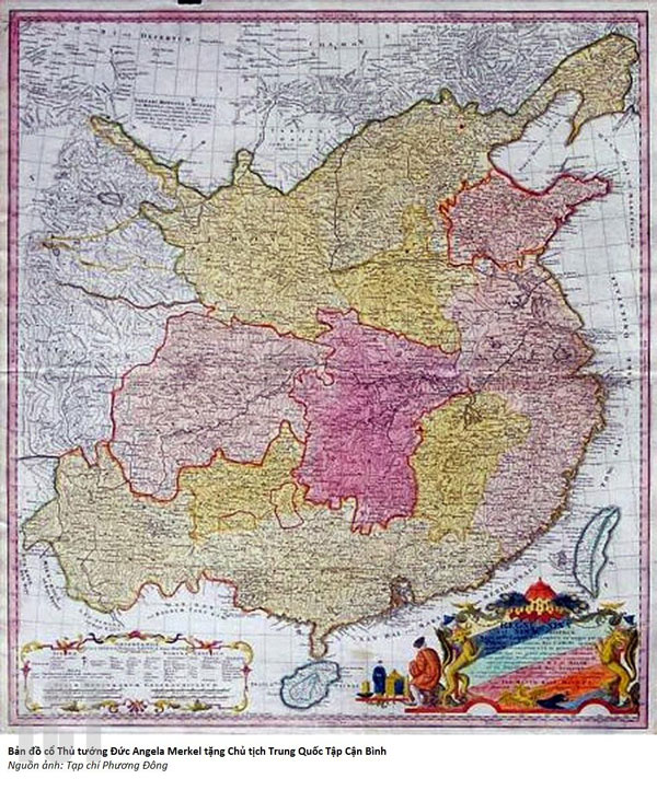 Bản đồ Trung Quốc do Thủ tướng Agela Maken tặng Chủ tịch Trung Quốc năm 2014 không có Hoàng Sa Trường Sa