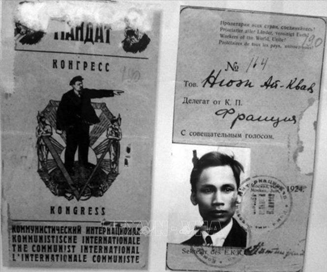 Thẻ đại biểu tư vấn cấp cho Nguyễn Ái Quốc để tham dự Đại hội lần thứ 5 Quốc tế Cộng sản tại Moskva (Liên Xô), từ ngày 17/6 - 8/7/1924. Ảnh: Tư liệu