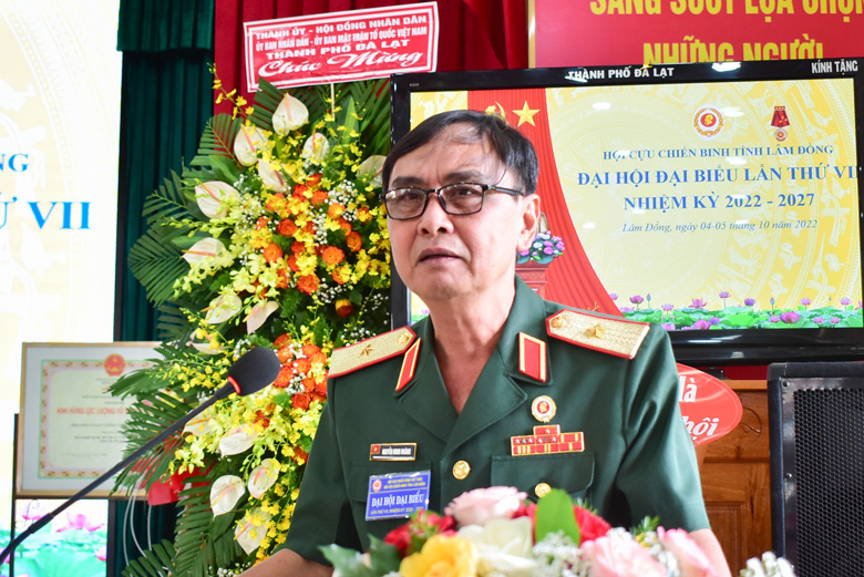 Thiếu tướng Nguyễn Minh Hoàng - Ủy viên Thường vụ Trung ương Hội Cựu chiến binh Việt Nam phát biểu tại Đại hội